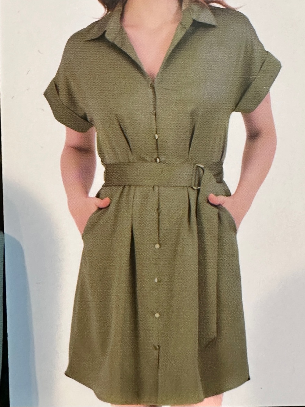 Plus Size- French Connection Olive Shirt Mini Dress with Belt